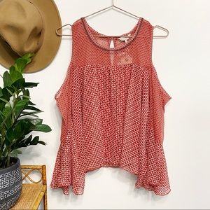 lucky | beaded flare sleeve cold shoulder crop swing top burgundy m nwt
